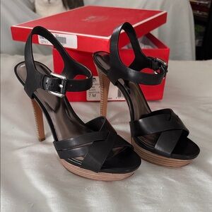 Coach Black and Tan Strappy Heels